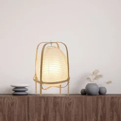 Lampe à poser Akemi IP20 E27 40W H.40 x Ø30 cm papier japonais, bambou, blanc Corep