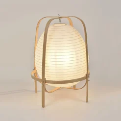 Lampe à poser Akemi IP20 E27 40W H.40 x Ø30 cm papier japonais, bambou, blanc Corep