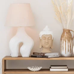 Lampe à poser avec abat jour en papier maché (70x35 cm - Blanc)