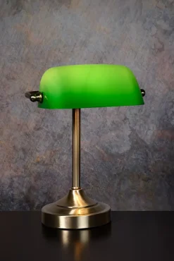 Lampe à poser Banker pied en métal effet bronze, abat-jour en verre vert IP20 E14 H.30cm Lucide