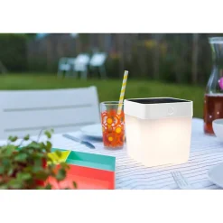 Lampe à poser blanche TABLE CUBE, LED Intégrée, 1W, 100 lumens, 3000K, IP44, SOLAIRE, Classe III
