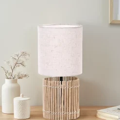 Lampe à poser Bocage effet bois, abat-jour tissu écru Ø15 x H.31cm Seynave