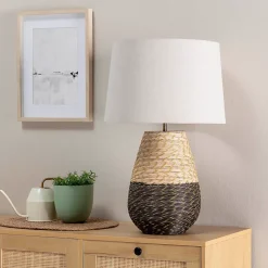 Lampe à poser Botan en rotin naturel, diamètre 40,5 cm