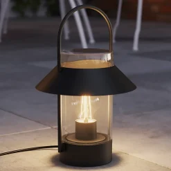 Lampe à poser Caprera sur secteur E27 IP44 GoodHome noir
