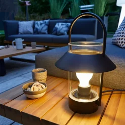 Lampe à poser Caprera sur secteur E27 IP44 GoodHome noir