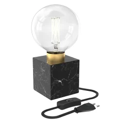 Lampe à poser carré métal effet marbré noir E27 l.9 x H.9cm Calex