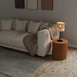 Lampe à poser Conebill lin métal et rotin E27 Ø20 x H.47 cm 25W GoodHome