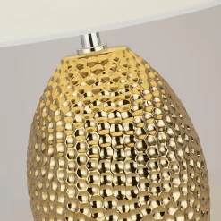 Lampe à poser Céramique perlé doré, Abatjour tissu Crème E27 max 60w Haut 45cm Diam 48cm NADINE 1LT