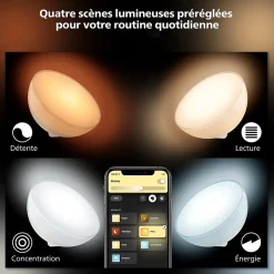 Lampe à poser dimmable Bluetooth Philips Hue IP20 Demi sphère 530lm 6W multicolore