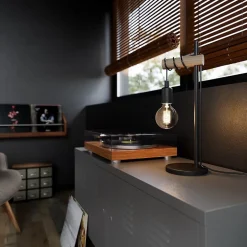 Lampe à poser effet bois et métal noir E27 Ø15.7cm x H.49 cm 42W GoodHome Hornero