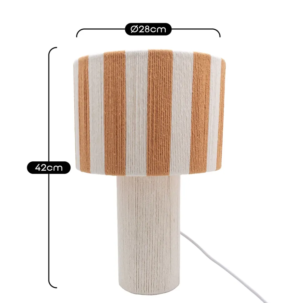 Lampe à poser en corde de coton rayée blanc et orange H.42 cm E27 40 W Jumell Moyo