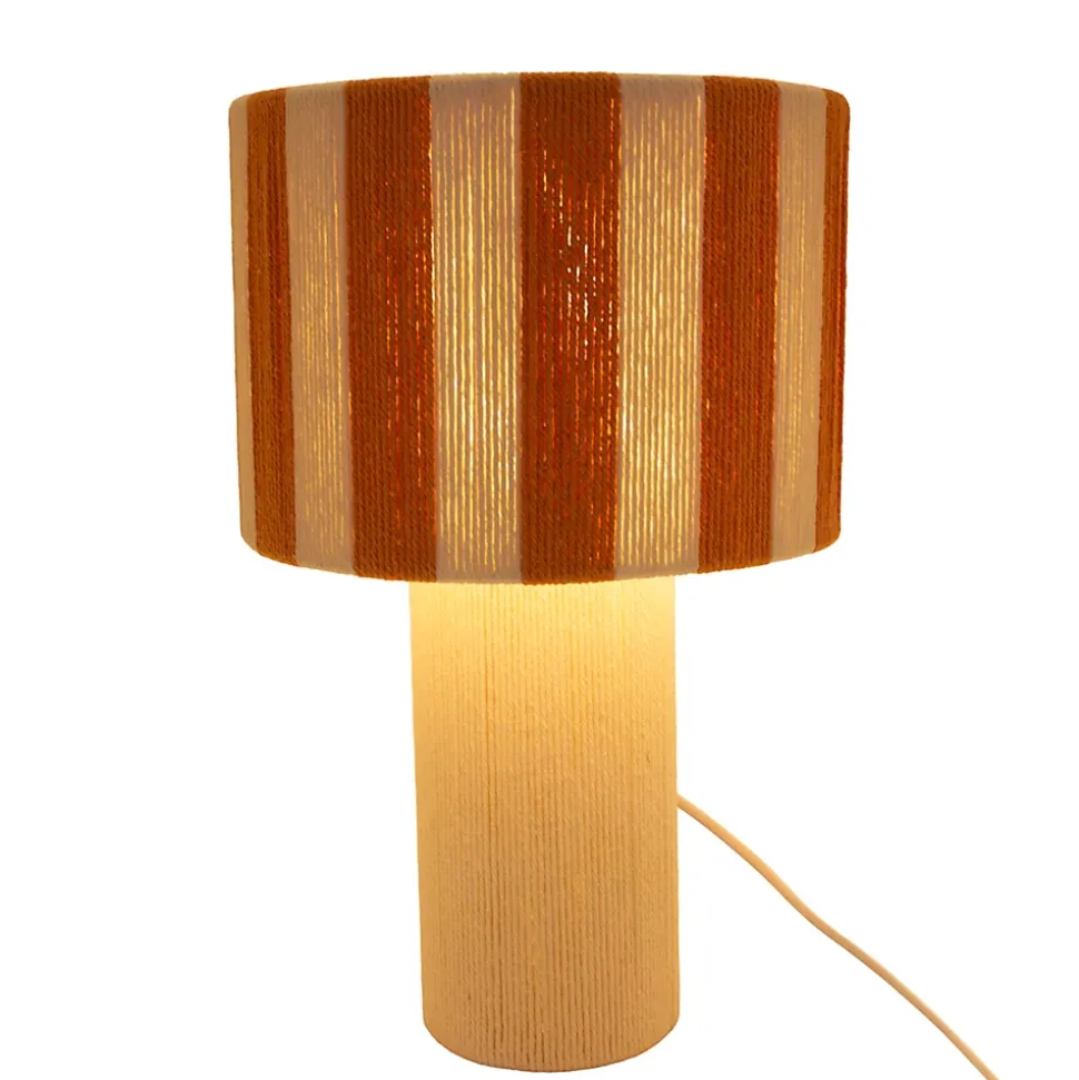 Lampe à poser en corde de coton rayée blanc et orange H.42 cm E27 40 W Jumell Moyo
