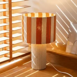 Lampe à poser en corde de coton rayée blanc et orange H.42 cm E27 40 W Jumell Moyo