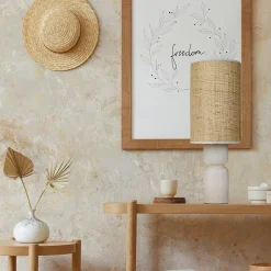 Lampe à poser en céramique crème et abat-jour en rotin H.38 cm, Seynave Raja