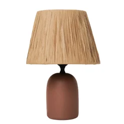 Lampe à poser en céramique marron rustique et raffia H.31,5cm E27 40W Seynave, Alezio
