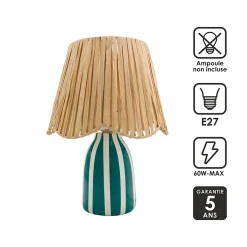 Lampe à poser en céramique rayée bleu, blanc et fibres tressées H.30 cm E27 40 W Jumell Quoki