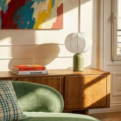 Lampe à poser en céramique vert et tissu blanc H.33 cm E27 40 W Jumell Requi