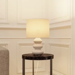 Lampe à poser en céramique et tissu blanc Spirea Ø.26 x H.40cm E27 15W GoodHome