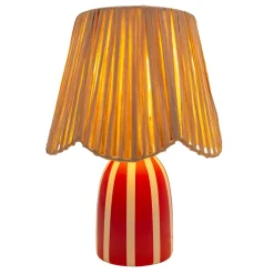 Lampe à poser en céramique rayée blanc, rouge framboise et fibres tressées H.30 cm E27 40 W Jumell Quoki