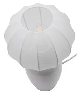 Lampe à poser en céramique, tissu blanc H.31cm E27 5W Lussiol, Emma
