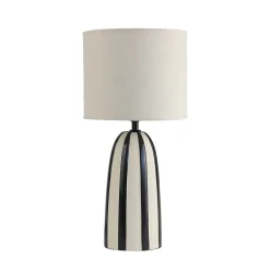 Lampe à poser en céramique noir, blanc et lin H.21cm E27 40W Seynave, Savana