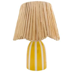Lampe à poser en céramique rayée blanc, jaune et fibres tressées H.30 cm E27 40 W Jumell Quoki