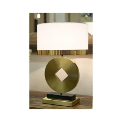 Lampe à Poser en Métal "Coin" 53cm Or & Blanc