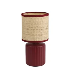Lampe à poser en rotin et céramique rouge H.28,5 cm E14 40W Seynave Shani