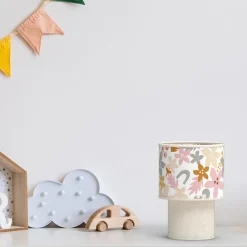 Lampe à poser enfant beige tissu fleuri H.25cm E27 40W Seynave