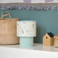 Lampe à poser enfant bleu tissu dinosaure H.22cm E27 40W Seynave