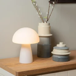 Lampe à poser Fungo verre opaque blanc opalin IP20 E27 60W H.28cm Lucide