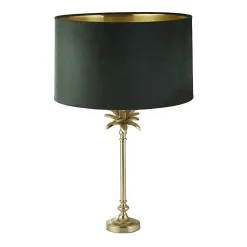 Lampe à poser laiton satine et Abatjour velours Vert, Doré Interieur E27 max 60w Haut 65cm Diam 40cm PALM 1LT