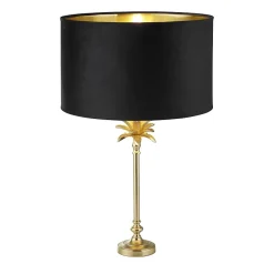 Lampe à poser laiton satine et abatjour velour Noir, Doré Interieur E27 max 60w Haut 65cm Diam 40cm