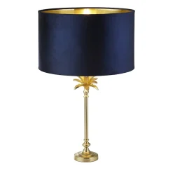Lampe à poser laiton satine et abatjour velour Marine, Doré Interieur E27 max 60w Haut 65cm Diam 40cm PALM 1LT