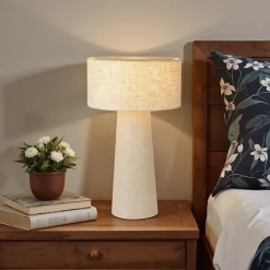 Lampe à poser Leeroy en lin beige taupe IP20 E27 240W Ø30 x H.50cm Lucide