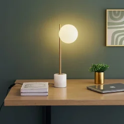 Lampe à poser marbre et verre blanc - Estrela