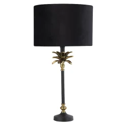 Lampe à poser metal noir et laiton antique et abatjour velour Noir, Doré Interieur E27 max 60w Haut 65cm Diam 40cm PALM 1LT