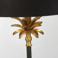 Lampe à poser metal noir et laiton antique et abatjour velour Noir, Doré Interieur E27 max 60w Haut 65cm Diam 40cm PALM 1LT