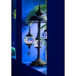 Lampe à Poser Mosaïque 3 Têtes "Neal" 78cm Bleu