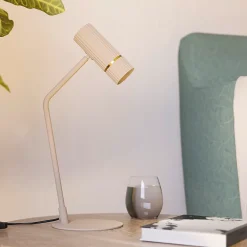 Lampe à poser métal beige sable Ø17 x H.49 cm GU10 4,7W, Eglo Caminia