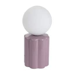 Lampe à poser pied céramique violet parme, globe verre opalin H.25 G9 40W Seynave, Omer