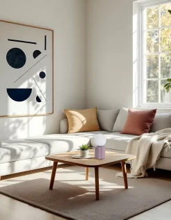 Lampe à poser pied céramique violet parme, globe verre opalin H.25 G9 40W Seynave, Omer