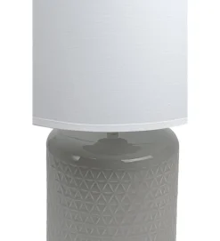 Lampe à poser pied en ceramique taupe abat jour coton blanc deco ananas