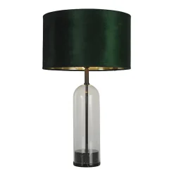 Lampe à poser pied Verre base marbre noir et Abatjour Vert E27 max 60w Haut 51cm Diam 60w OXFORD