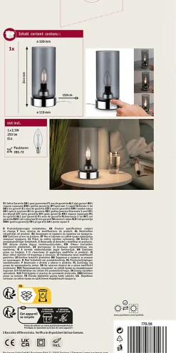 Lampe à poser Pinja max.1x20W E14 Chr/verre fumé br 230V métal/verre