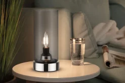 Lampe à poser Pinja max.1x20W E14 Chr/verre fumé br 230V métal/verre