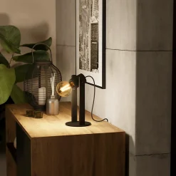 Lampe à poser Plimsoll 40W IP20 acier et bois Eglo L.10,5 x H.25,5 cm