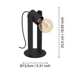 Lampe à poser Plimsoll 40W IP20 acier et bois Eglo L.10,5 x H.25,5 cm