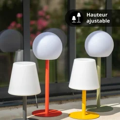 Lampe à poser POP - boule kaki rechargeable en métal LED IP44, 400 lumens, CCT et dimmable, hauteur ajustable