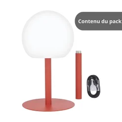 Lampe à poser POP - boule terracota rechargeable en métal LED IP44, 400 lumens, CCT et dimmable, hauteur ajustable